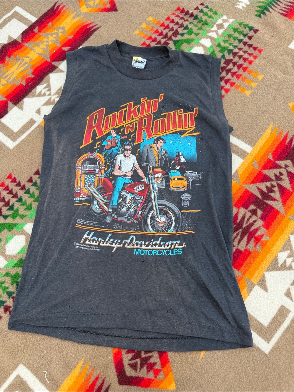 Vintage Harley-Davidson Black Rockin' 'N Rollin' Graphic Muscle Tee